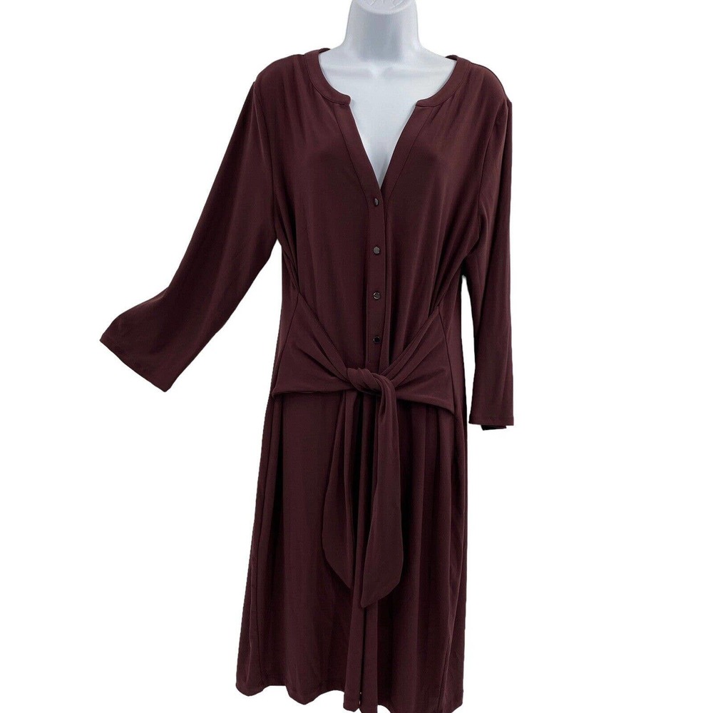 White House Black Market Matte Jersey Tie-front Shirt Dress In Port size XL